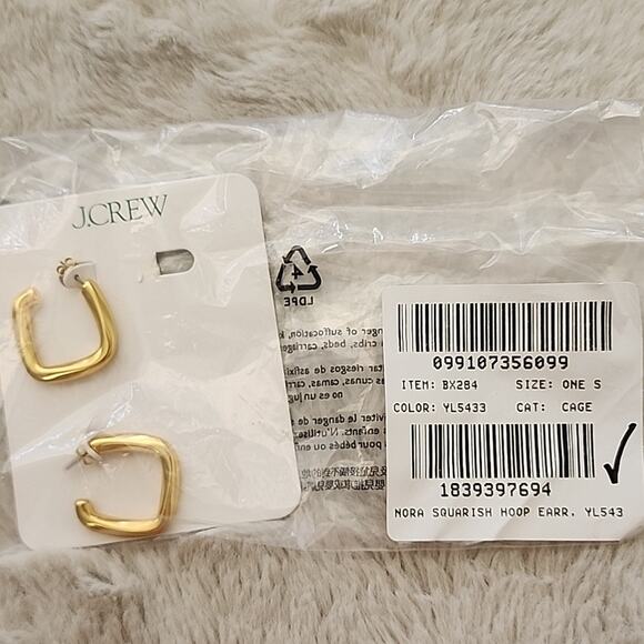 NEW J. Crew Square Gold Chunky Hoop Geometric Shape Brass Earrings - Picture 6 of 8